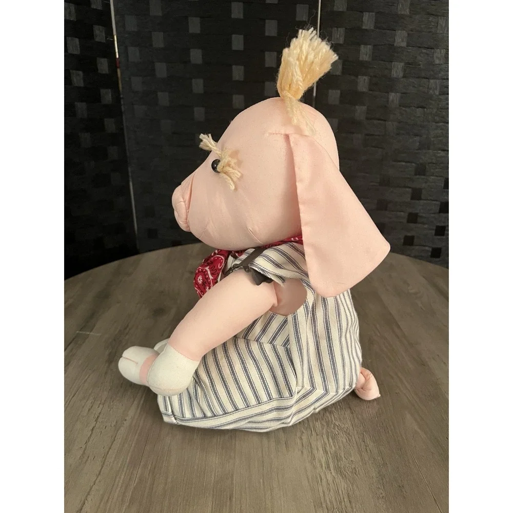 Vintage Stuffed Pig w/ Overalls Bandana Country Farm Rural Decor Excellent Cond!
